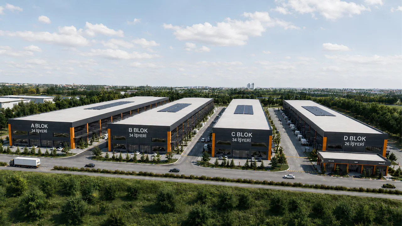 Nehir Sanayi Sitesi'nin kuş bakışı proje görünümü